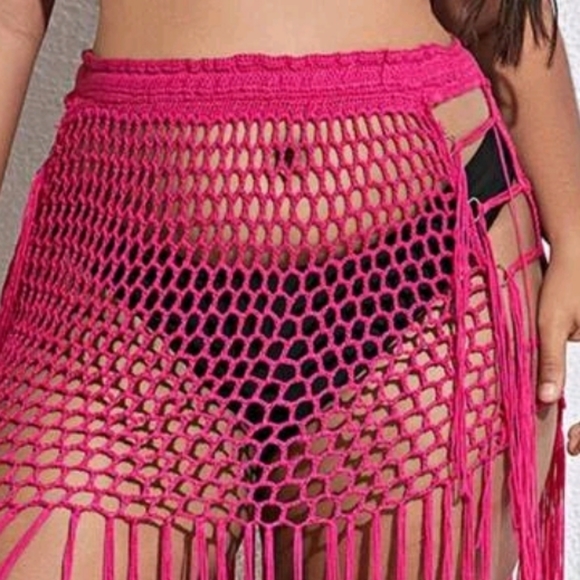 Pink Crochet Fringe Swimsuit  Cover up Skirt - Picture 6 of 13